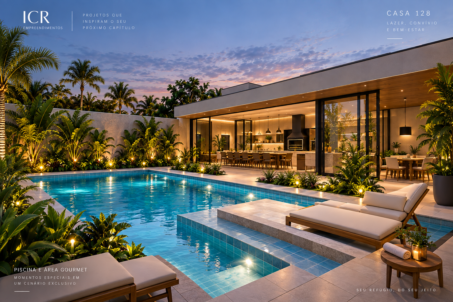 Piscina e área gourmet da Residência Aura